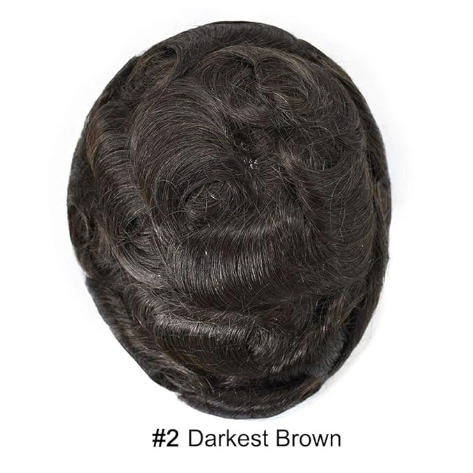 Toupee For Men Real Human Hair System Full Swiss Lace Mens Toupee Lace Hair Piece For Men Hair System Bleached Knots 8x10 120% Medium light density 2# DARKEST BROWN