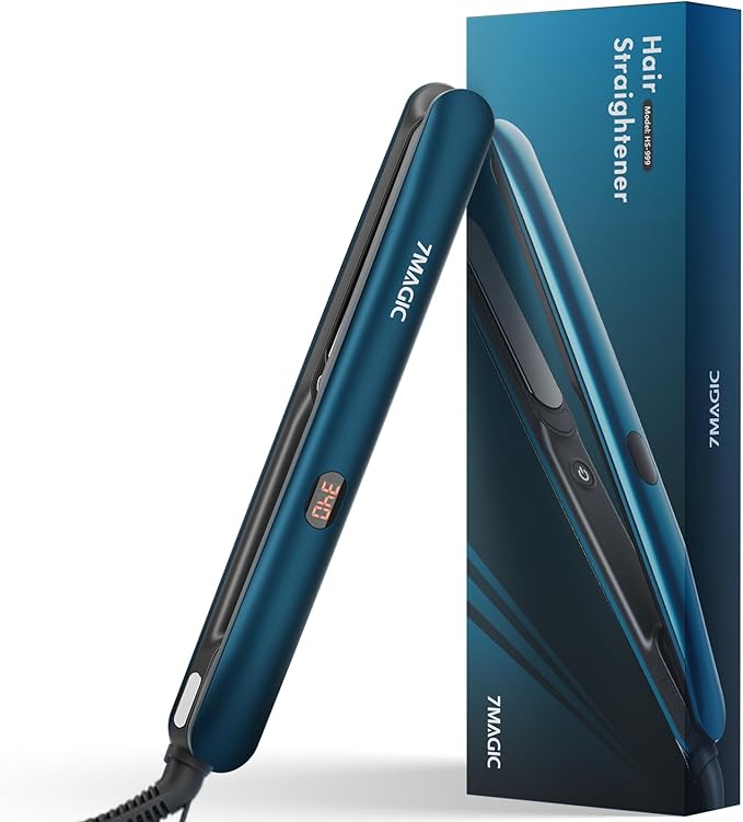 7MAGIC Hair Straightener 1 Inch Flat Iron Titanium Ceramic, Professional 2 in 1 Styling Tool with Fast Heat Up, Anti-Frizz Ionic & Floating Plates for Smooth Shiny Hair on All Hair Types