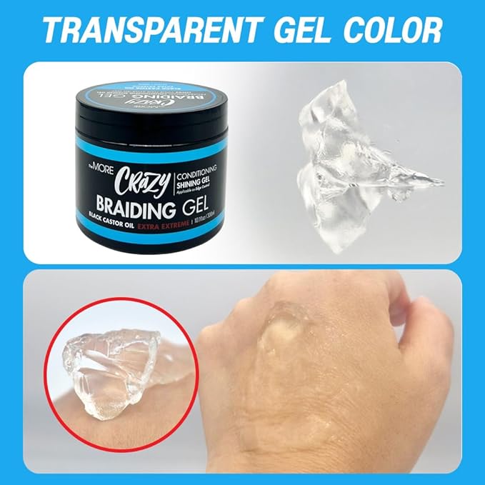 The MORE Crazy Conditioning Shining Braiding Gel, Extra Extreme Hold for All Hair Types, 10.1 Fl Oz, Clear Styling Gel, Nourishes Scalp, Promotes Hair Growth