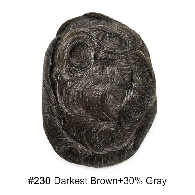 Toupee For Men Real Human Hair System Full Swiss Lace Mens Toupee Lace Hair Piece For Men Hair System Bleached Knots 8x10-90% light density#230 2# DARKEST BROWN+30% GREY