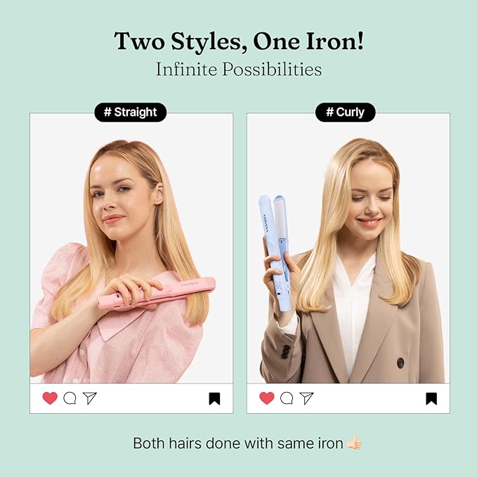 VODANA Professional Softbar Flat Iron - Ceramic Straightener with Patented Silicone Bar, Smooth & Quick Styling, Healthy Hair Solution, Dual Voltage for Worldwide Use (1 inch, MintColor)