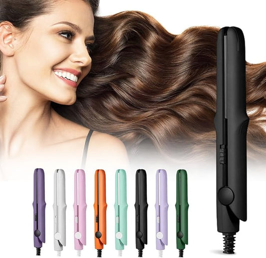 2026 Upgraded Mini Dual Purpose Curling Iron, 2-in-1 Mini Curling Wand Flat Iron Hair Straightener, Portable Travel Curling Wand for Short and All Hair Types (Black)