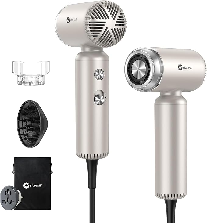 slopehill Travel Dual Voltage Hair Dryer, Ionic Blow Dryer for Women, Compact & Lightweight, High-Speed Fast Drying, Portable Hairdryer, European 110-120V/220-240V