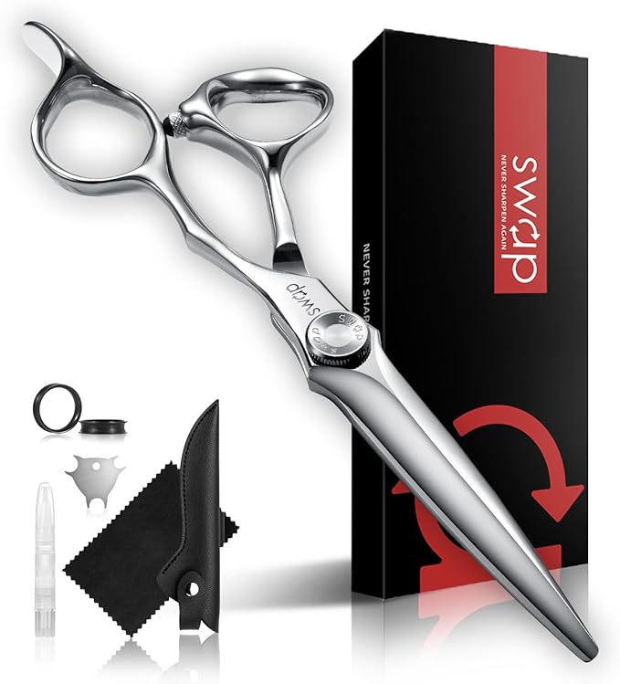 SWAP Professional Hair Cutting Scissors - 6.0'' Japanese SUS 440C Steel Barber Scissors, 60-62HRC Sharp Edge Blade with Adjustable Tension Screw for Salon & Home Use（6.0'' Hair Shears）