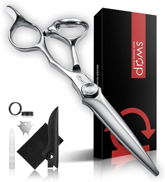 SWAP Professional Hair Cutting Scissors - 6.0'' Japanese SUS 440C Steel Barber Scissors, 60-62HRC Sharp Edge Blade with Adjustable Tension Screw for Salon & Home Use（6.0'' Hair Shears）