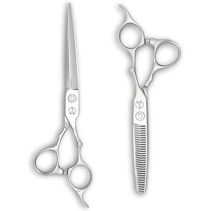 Set of Professional Hair Cutting Scissors in VG-10 Japan Steel - Includes Hair Cutting Scissors, Thinning Shears and Leather Case (7.0 Inch)