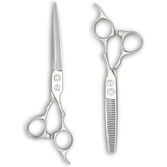 Set of Professional Hair Cutting Scissors in VG-10 Japan Steel - Includes Hair Cutting Scissors, Thinning Shears and Leather Case (7.0 Inch)