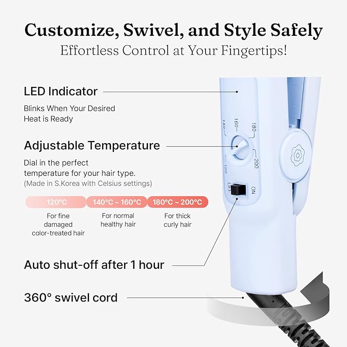 VODANA Professional Softbar Flat Iron - Ceramic Straightener with Patented Silicone Bar, Smooth & Quick Styling, Healthy Hair Solution, Dual Voltage for Worldwide Use (1 inch, Creamy Blue)