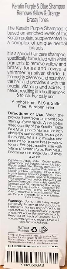 VITAMINS hair cosmetics Keratin Purple Shampoo for Blondes - Blue Shampoo - Hair Toner for Bleached Hair - Tones Brassiness & Repairs Blonde, Silver, Grey, White & Ash Gray Locks