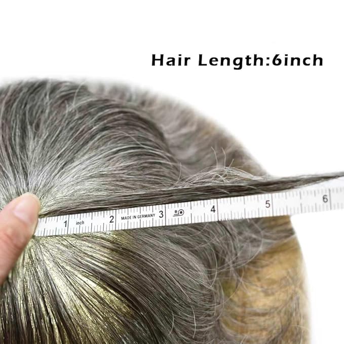 Toupee for Men Real Human Hair Swiss Lace Hairpiece for Men Hair Replacement System Poly Coated Mens Hairpieces Mens Hair System 6X9-80% Light Density 580# 5# MEDIUM LIGHT BROWN+80% GREY