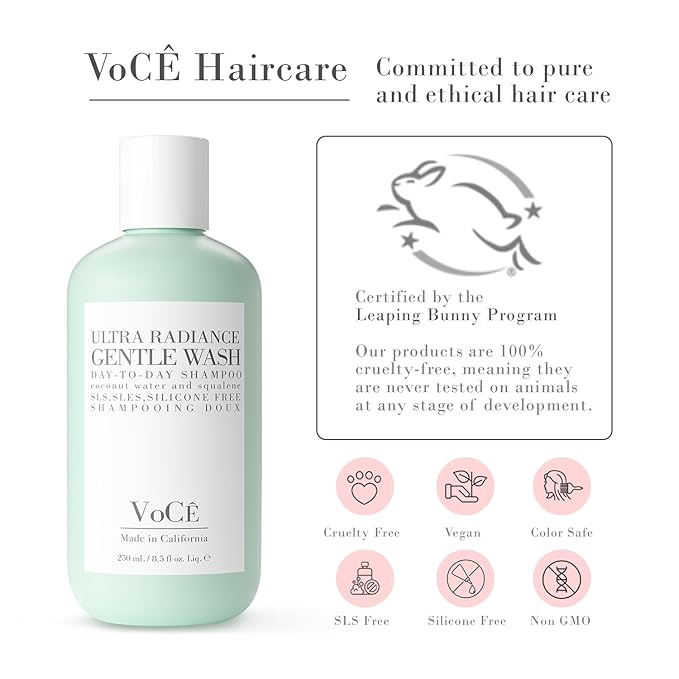 VoCÊ Haircare Gentle Wash Vegan & Cruelty-Free Shampoo | Clean Haircare, Color Safe, Paraben and Sulfate Free, Ultra Radiance, Hydrating, Shine Enhancing (8.5 oz | 250 ml)
