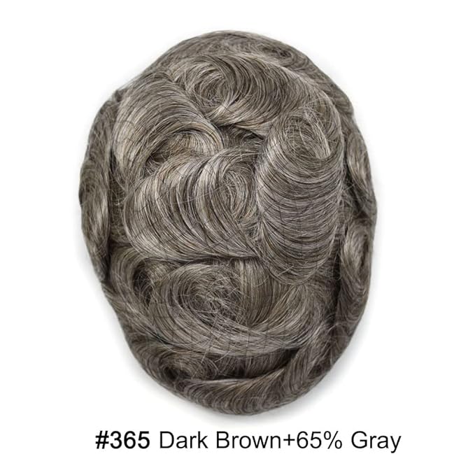 Toupee For Men Real Human Hair System Full Swiss Lace Mens Toupee Lace Hair Piece For Men Hair System Bleached Knots 7x9 120% Medium light density #365 3# DARK BROWN+65% GREY