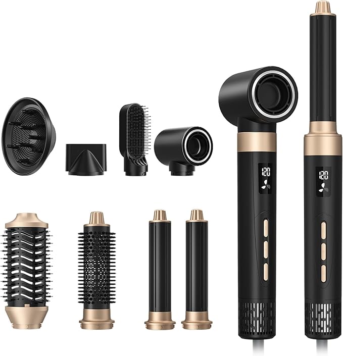 8 in 1 Hair Styler, Patented Design Professional Hot Air Styler High Speed 110000RPM Auto-Wraps Curler Detachable Powerful Blow Dryer Brush for Women Fast Drying, Volumizing, Smoothing