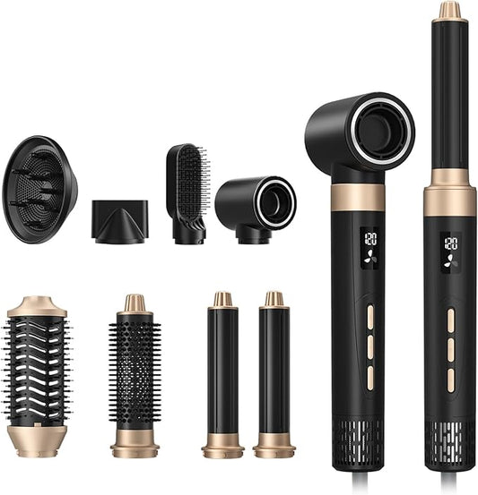 8 in 1 Hair Styler, Patented Design Professional Hot Air Styler High Speed 110000RPM Auto-Wraps Curler Detachable Powerful Blow Dryer Brush for Women Fast Drying, Volumizing, Smoothing