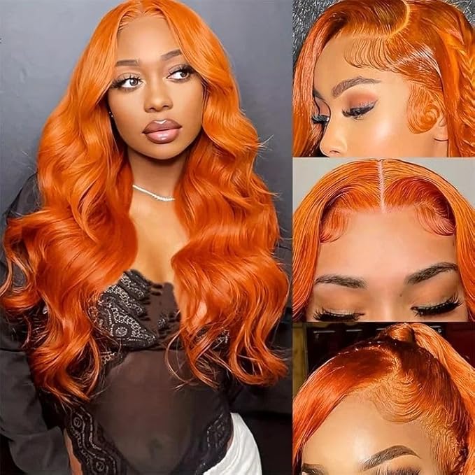 26 Inch Ginger Wig Human Hair Body Wave Ginger Orange 13X6 Lace Front Wigs Human Hair Pre Plucked 180 Density 350# Colored Glueless 13X6 HD Lace Frontal Wig Human Hair for Women
