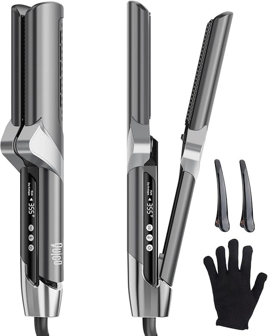 Quico Hair Dryer Air Straightener, Wet to Dry Ionic Hair Straighteners with High-Speed Airflow, 5 Temps & Dual Voltage, 2-in-1 Flat Iron and Blow Dryer, Black Grey