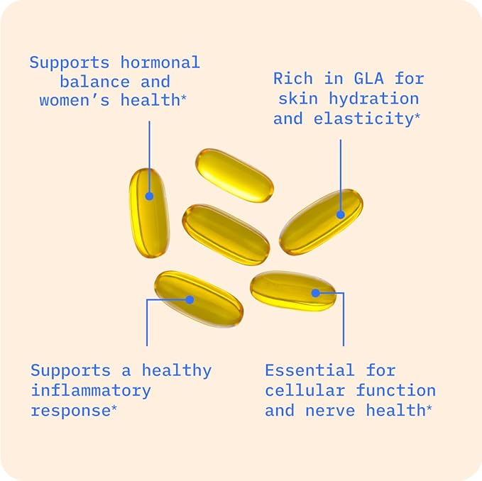 BodyBio Evening Primrose Oil - Natural Gamma Linolenic Acid for Healthy Skin & Hormone Balance - Non-GMO, Cold Pressed, 180 softgels