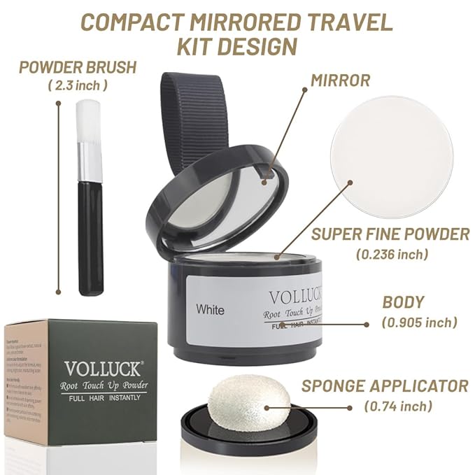 VOLLUCK Root Touch up Powder, Instant Hairline Powder for Thinning Areas and Gray Hair Coverage, Natural and Non-greasy Root Cover up for Women and Men (White, 0.14 Ounce)