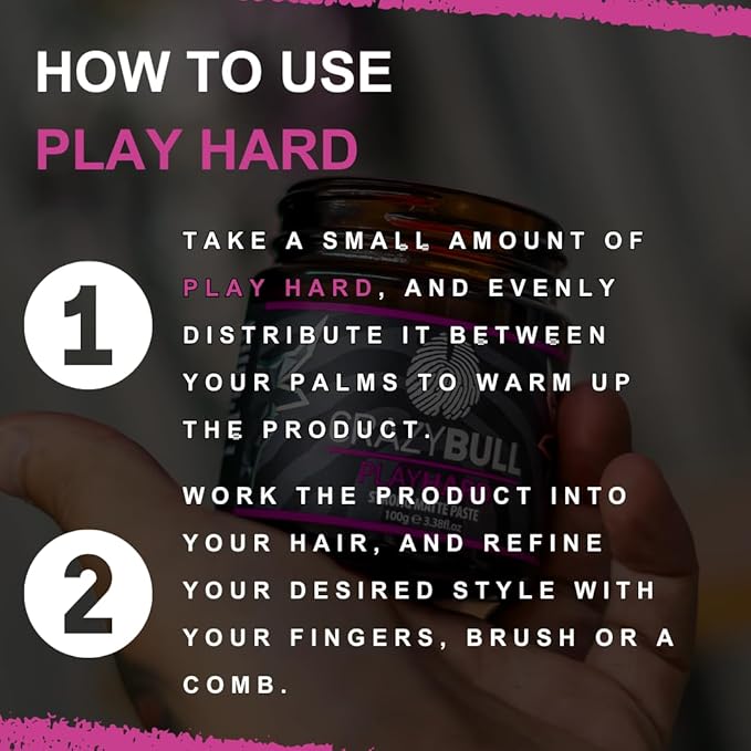 Crazy Bull Hair Play Hard Strong Matte Paste - Volumizing Hair Products - Cruelty-Free Styling Cream with Melon Scent - No Flake Hair Paste - 3.38 oz