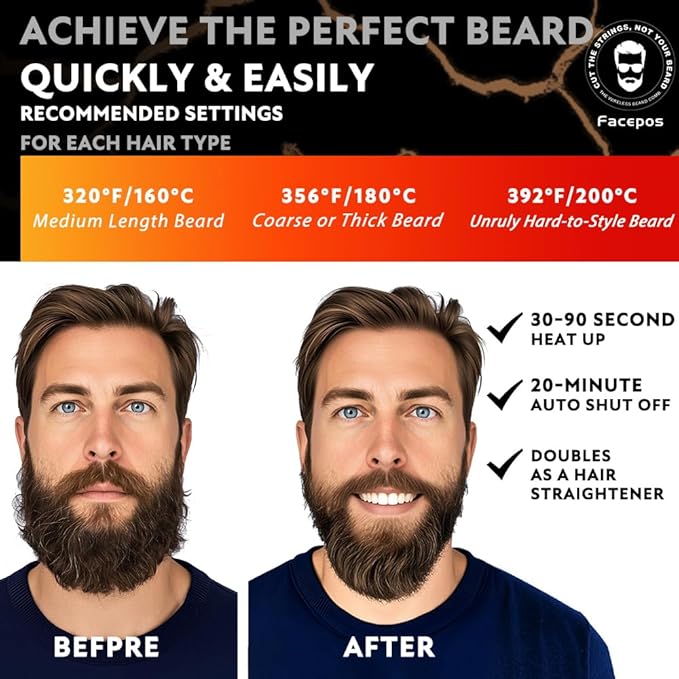 Wireless Electric Heated Beard Straightener Set-FACEPOS Elegant Crackle Pattern Design + Bonus Beard Brush & Wooden Comb for Perfect Grooming