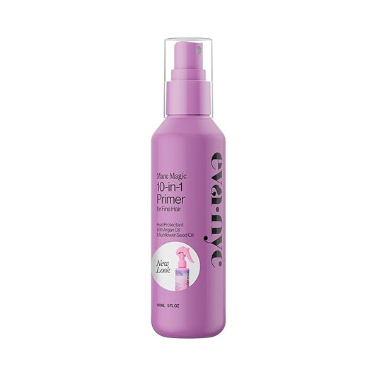 Eva NYC Mane Magic 10-in-1 Heat Protectant for Fine Hair - Anti-Frizz Heat Protection Spray - Sunflower + Argan Oil - Blow Dry Spray + Detangler - 10-in-1 Hair Primer - Vanilla Scent - 5 fl oz
