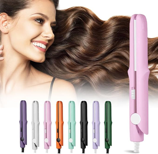 2026 Upgraded Mini Dual Purpose Curling Iron, 2-in-1 Mini Curling Wand Flat Iron Hair Straightener, Portable Travel Curling Wand for Short and All Hair Types (Pink)