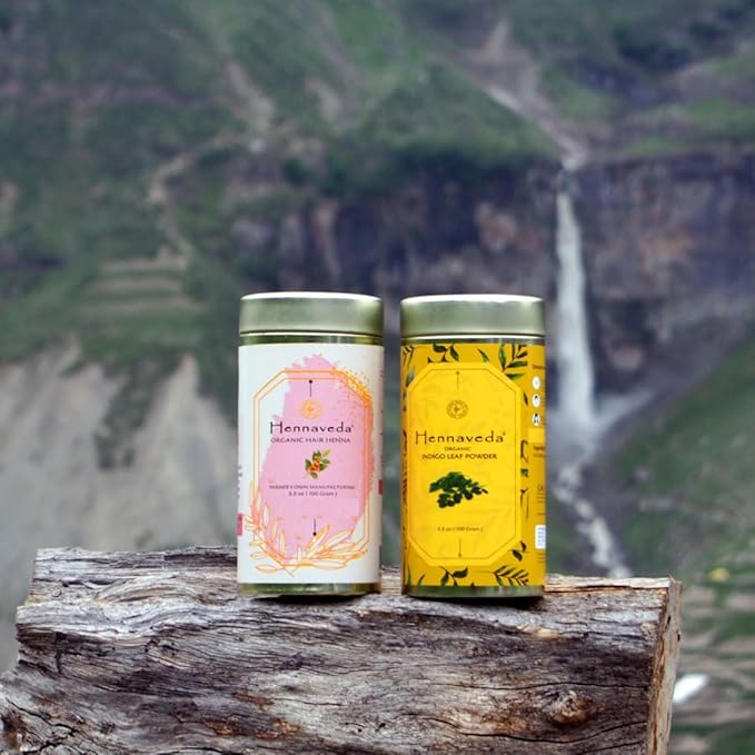 Hennaveda Hair Henna Powder & Indigo Powder, Hair Color Combo with Hair Dye Brush, Gloves and Shower Cap 200g, Henna with Geographical Indication (GI) tag "Sojat Mehndi"