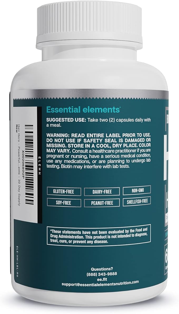 Essential Elements® Hair Hero™ - Hair Vitamins for Men - Broad-Spectrum Support with 5000 mcg Biotin - 60 Count - 30 Servings (2-Pack)