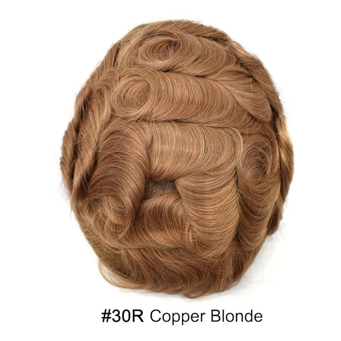 Toupee For Men Real Human Hair System For Men Full Swiss Lace Mens Toupee Lace Hair Piece For Mens Hair System Bleached Knots 8x10-90% light density30R#