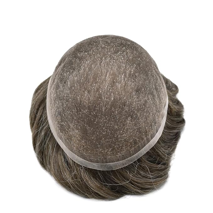 Toupee For Men Real Human Hair System For Men Full Swiss Lace Mens Toupee Lace Hair Piece For Men Hair System Bleached Knots 8x10-90% light density#440 4# MEDIUM BROWN+40% GREY