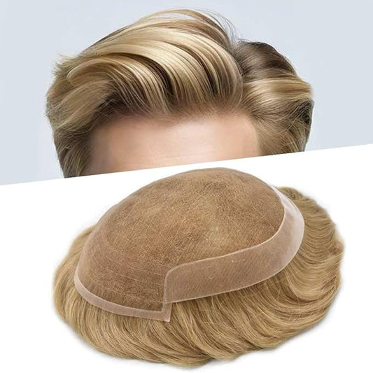 Toupee for Men Real Human Hair Swiss Lace Hairpiece for Men Hair Replacement System Poly Coated Mens Hairpieces Breathable Mens Hair System 6X9-80% Light Density 20# LIGHT ASH BLONDE