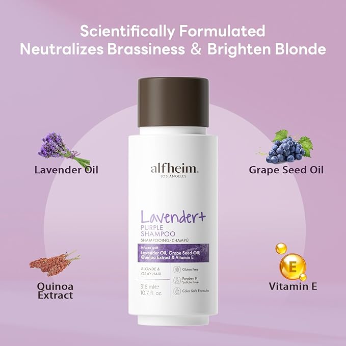 ALFHEIM Lavender+ Purple Shampoo | Neutralizes Brass & Yellow Tones | Sulfate-Free, Color-Safe Formula | For Blonde, Silver & Highlighted Hair | Hydrating & Smoothing | 10.7 oz