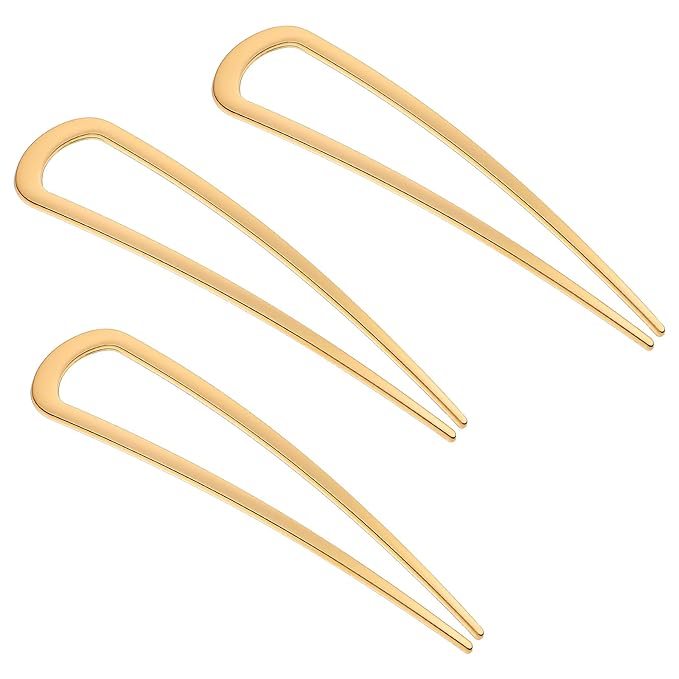 3 Pcs French Hair Pins for Women, U Shaped Hairs Pins, Metal Gold Hairs Accessories, for French Twists, Buns and Updos with No Hair Damage Comfortable Keeps in Place (Gold)