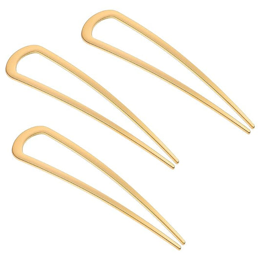 3 Pcs French Hair Pins for Women, U Shaped Hairs Pins, Metal Gold Hairs Accessories, for French Twists, Buns and Updos with No Hair Damage Comfortable Keeps in Place (Gold)