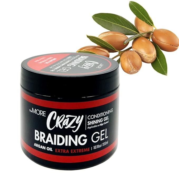 The MORE Crazy Conditioning Shining Braiding Gel, Extra Extreme Hold for All Hair Types, 10.1 Fl Oz, Clear Styling Gel, Nourishes Scalp, Hair Growth, Enriched with Argan Oil