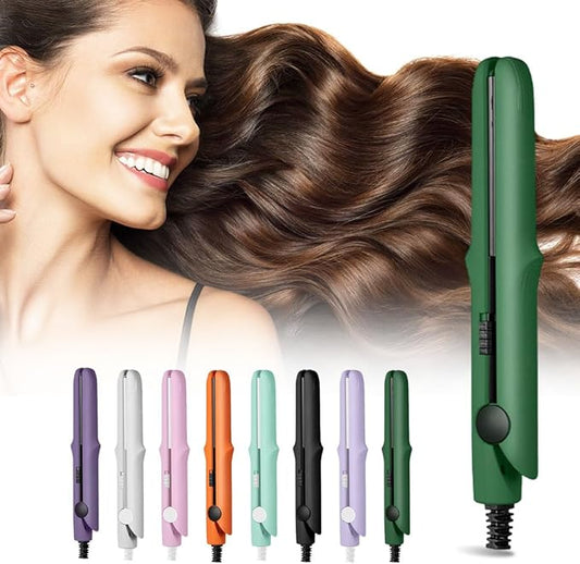 2026 Upgraded Mini Dual Purpose Curling Iron, 2-in-1 Mini Curling Wand Flat Iron Hair Straightener, Portable Travel Curling Wand for Short and All Hair Types (Green)