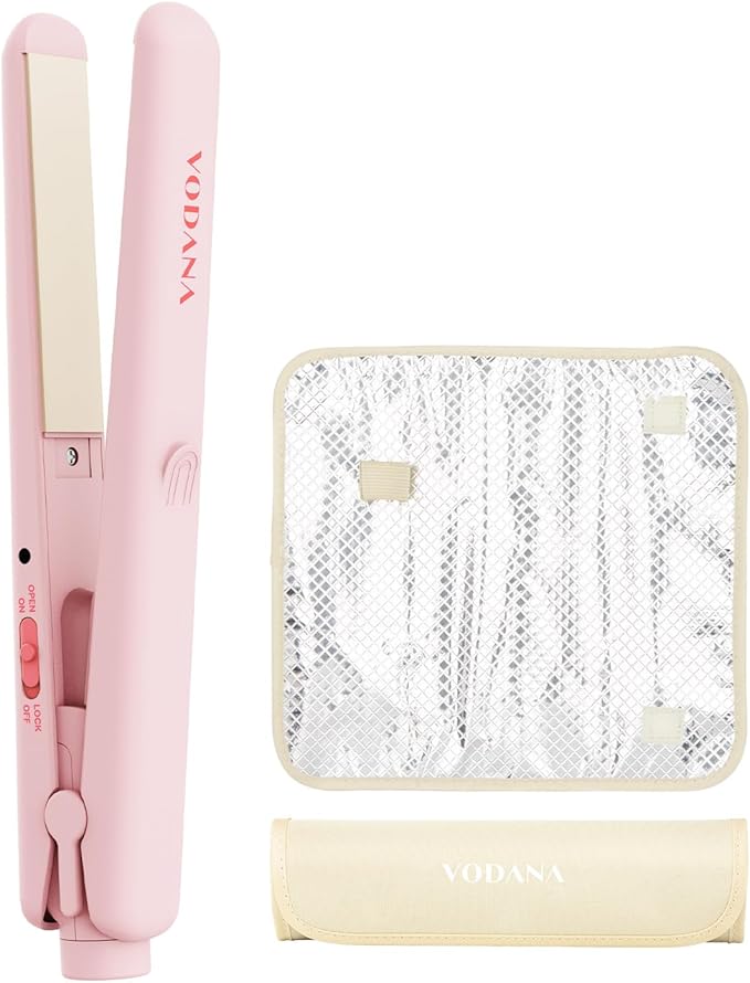 VODANA Pocket Mini Flat Iron, Travel Hair Straightening Iron, Pouch Included, Small Lightweight (Pink Vanilla)…