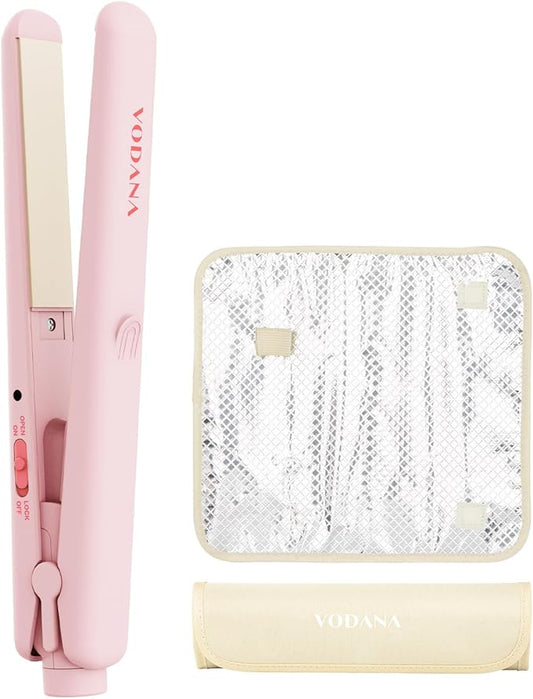 VODANA Pocket Mini Flat Iron, Travel Hair Straightening Iron, Pouch Included, Small Lightweight (Pink Vanilla)…