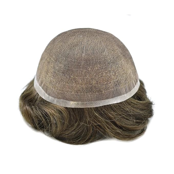 Toupee For Men Real Human Hair System Full Swiss Lace Mens Toupee Lace Hair Piece For Men Hair System Bleached Knots 7x9-80% light density4# MEDIUM BROWN