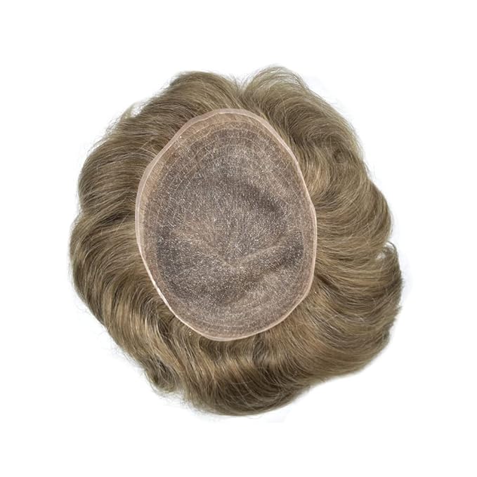 Toupee For Men Real Human Hair System Full Swiss Lace Mens Toupee Lace Hair Piece For Men Hair System Bleached Knots 7x9-90% light density#1720 17# DARK ASH BLONDE+20% GREY