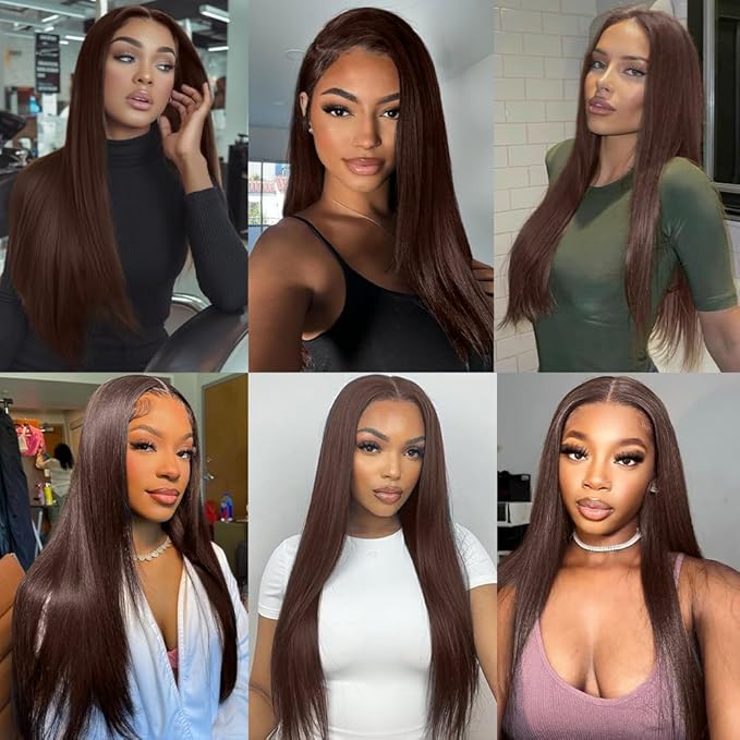28 Inch Chocolate Brown Lace Front Wigs Human Hair 13x6 Straight Wigs 220 Density Brown hair 4# Brown Human Hair Wigs for Black Women