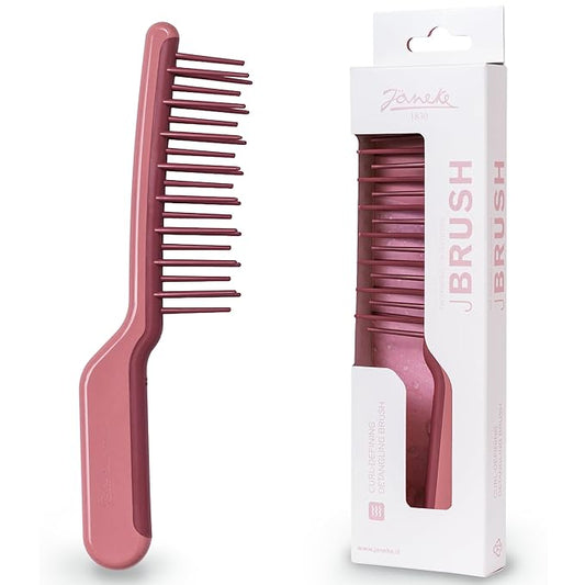 Janeke J-Brush Detangling Comb for Curly and Wavy Hair – Wide Tooth J-Shape Brush for Wet and Dry Use – Anti-Frizz, Lightweight and Gentle on Scalp – Made in Italy Professional Styling Tool (Pink)