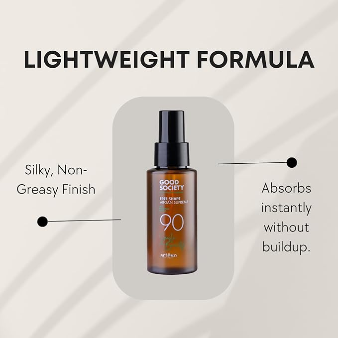 Artègo Good Society Free Shape Argan Supreme Serum (2.55 oz) – Hydrating Argan Hair Oil with Anti-Frizz, Heat Protectant for Soft, Shiny Hair