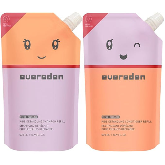 Evereden Kids Haircare Set (Refill): Hair Detangling Shampoo & Conditioner for Children Ages 3+, Plant Protein Peptides & Argan Oil, Vegan, Free from Sulfate, Paraben, Phthalate & Petrolatum