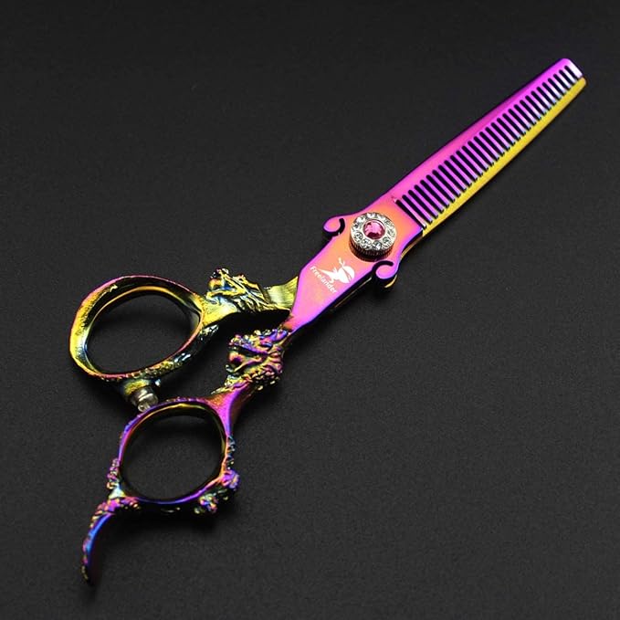 6.0" Professional Japan 440C Hair Cutting Shears - Salon Hair Blending/Thinning/Texturizing Scissor for Barber or Home Use A-rainbow