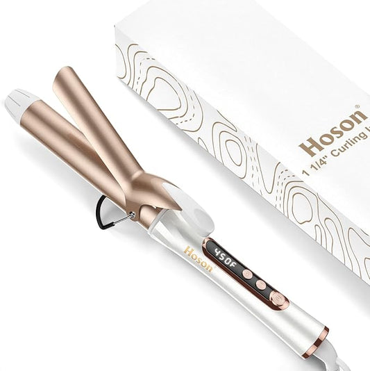 1 1/4 inch Curling Iron, Dual Voltage Hair Curling Iron Heat up to 450°F, Professiona Curling Wand Ceramic Tourmaline(Champagne Gold)