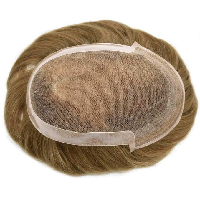 Toupee for Men Real Human Hair Swiss Lace Hairpiece for Men Hair Replacement System Poly Coated Mens Hairpieces Breathable Mens Hair System 7X9-120% Density 17# DARK ASH BLONDE