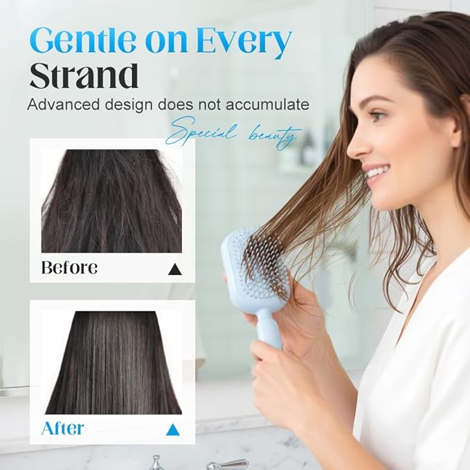 Retractable Cushion Massage Comb Brush, 2026 New Self Cleaning Hair Brush for Women, Anti Static Air Cushion Comb with Retractable Bristles for Women Men All Hairs Types (Blue)