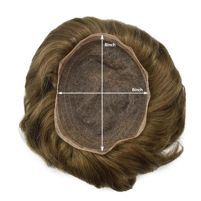 Toupee For Men Real Human Hair System For Men Full Swiss Lace Mens Toupee Lace Hair Piece For Men Hair System Bleached Knots 8x10-80% light density#510 5# MEDIUM LIGHT BROWN+10% GREY