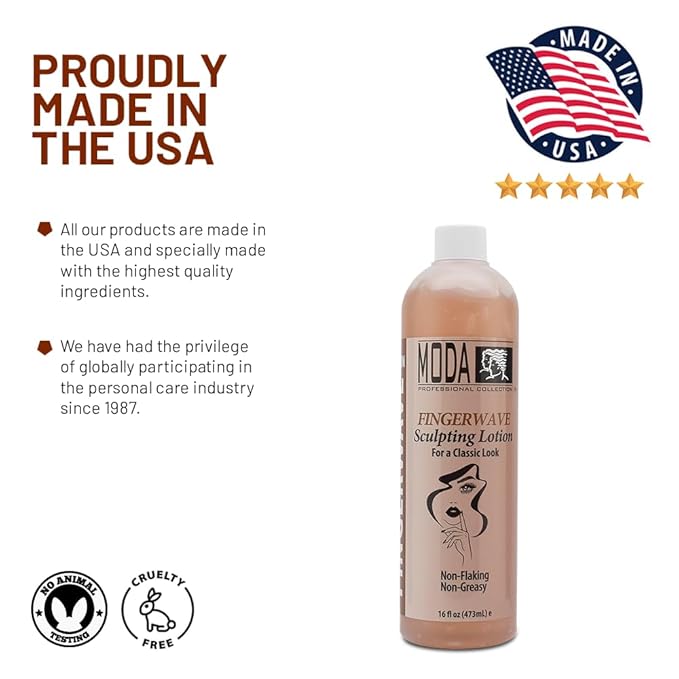 MODA - Finger Wave Sculpting Lotion - Curl Cream for Curly Hair, Non-Greasy and Non-Flaking Curl-Defining Lotion, Lasting Hold - 16 Oz